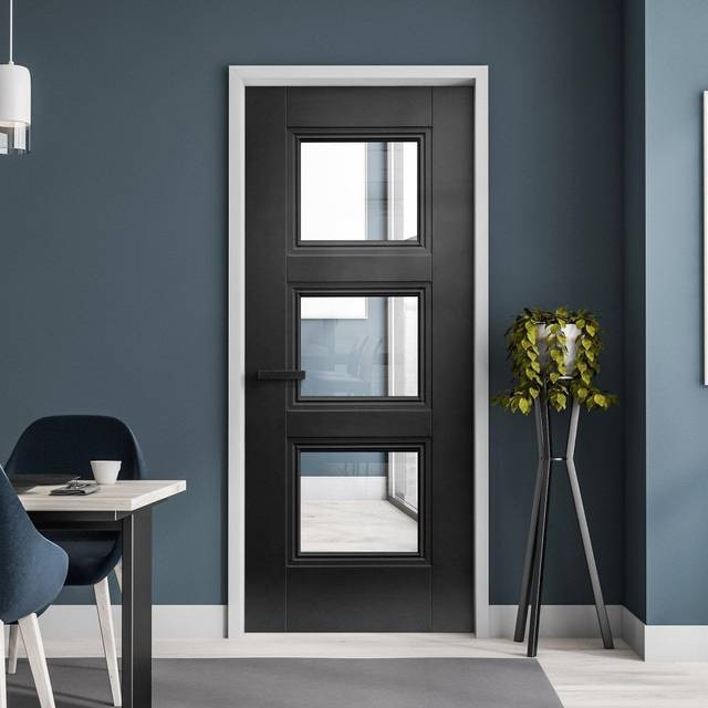 Liberty Doors Black Internal Fully Finished 3 Light Clear Glass Elegance Ripley Door (124172) Size (Height x Width x Thickness): 1981x762x35mm (78&apo