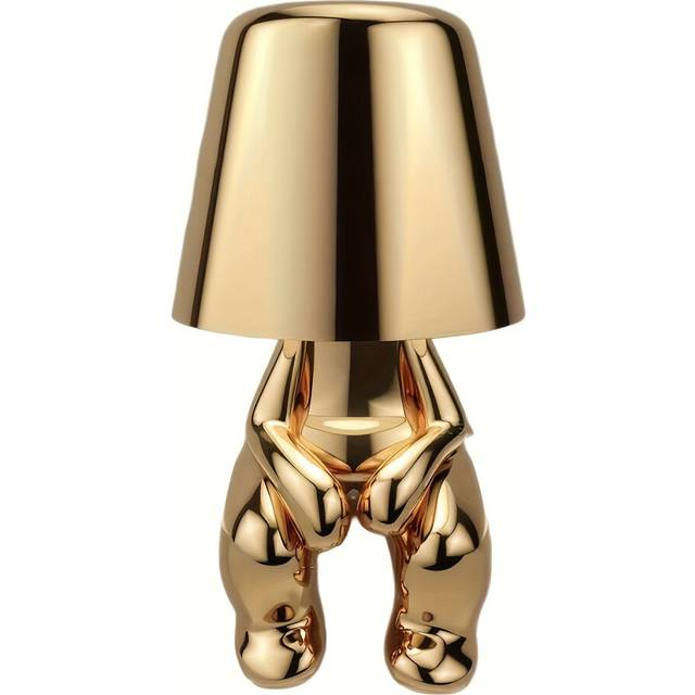 (MR. When) 1pc Little Golden Man Creative Night Lamp with USB Charging Cable Italian Design Thinker Statue