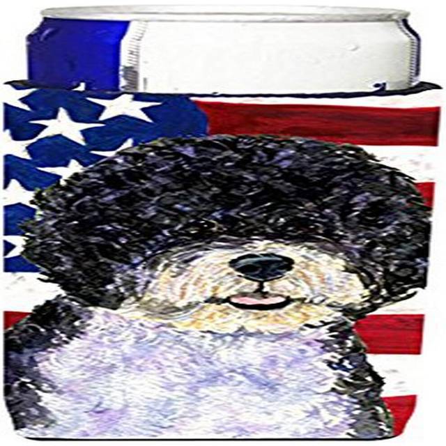 Caroline's Treasures SS4053MUK USA American Flag with Portuguese Water Dog Ultra Hugger for slim cans Can Cooler Sleeve Hugger Machine Washable Drink