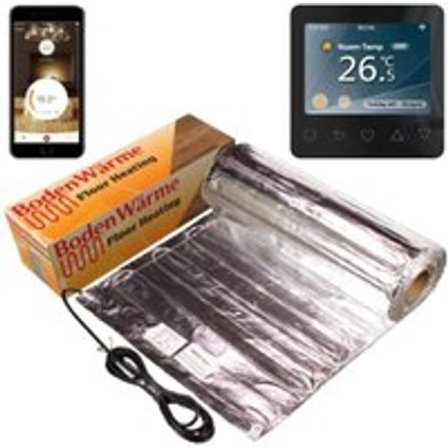 BodenWarme Underfloor Heating Kit 16m2 for Laminate / Wood + Black WiFi Thermostat (10-2 mat + 6m2 mat)