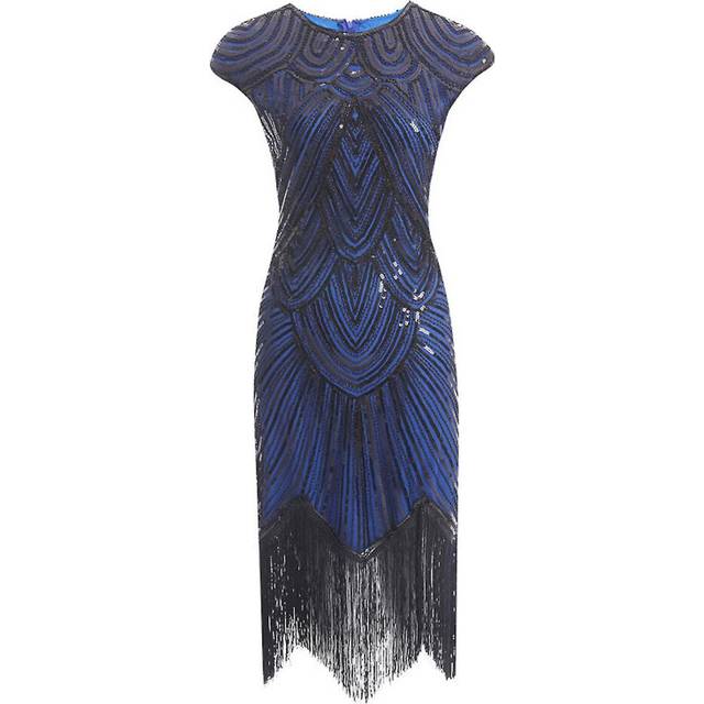 (XXL, Black-blue) Womens Retro 1920s Style Dress Sequin, Round Neck, Theme Party Dresses Womens Fancy Dress