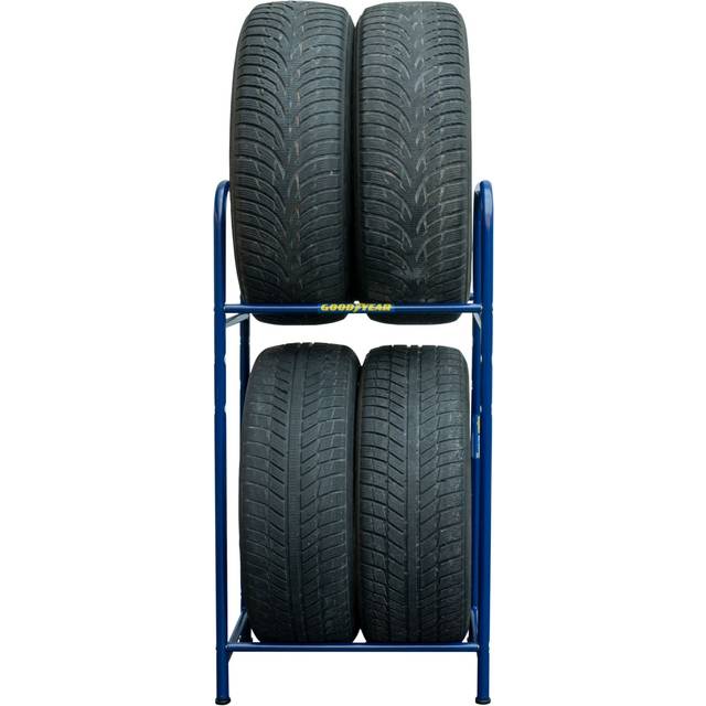 Goodyear Däckhylla för 4 däck, platsbesparande förvaring, höjdjusterbar, 2 nivåer, lastkapacitet upp till 120 kg, blå