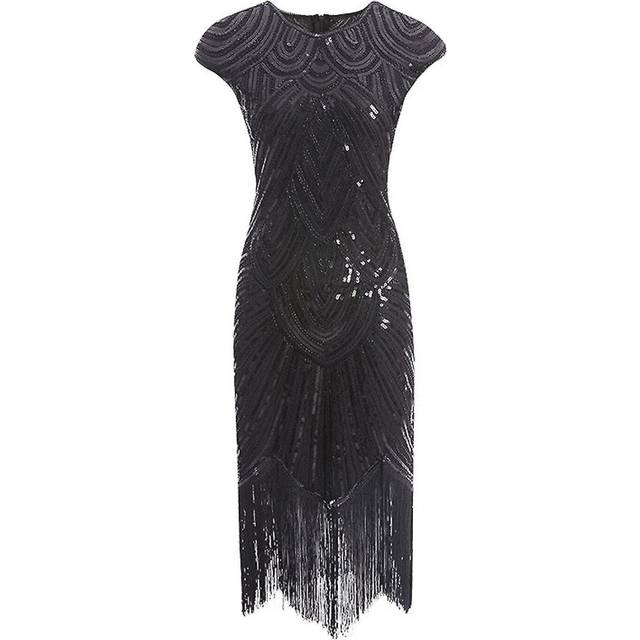 (S, Black) Womens Retro 1920s Style Dress Sequin, Round Neck, Theme Party Dresses Womens Fancy Dress