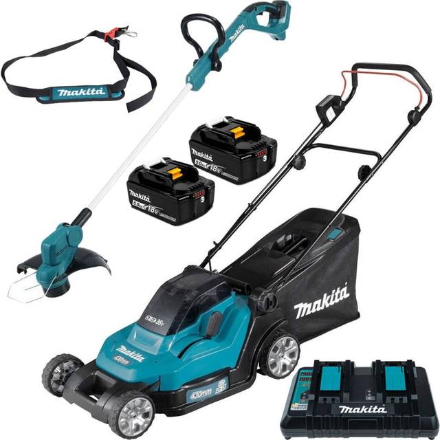 DLM432PT2 Twin 18v 36v lxt Cordless 43cm Lawn Mower 2x5ah+ DUR193 Trimmer - Makita