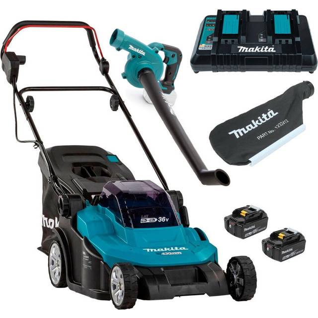 Makita DLM432PT2 Twin 18v / 36v LXT Cordless 43cm Lawn Mower + Blower Vacuum 5ah