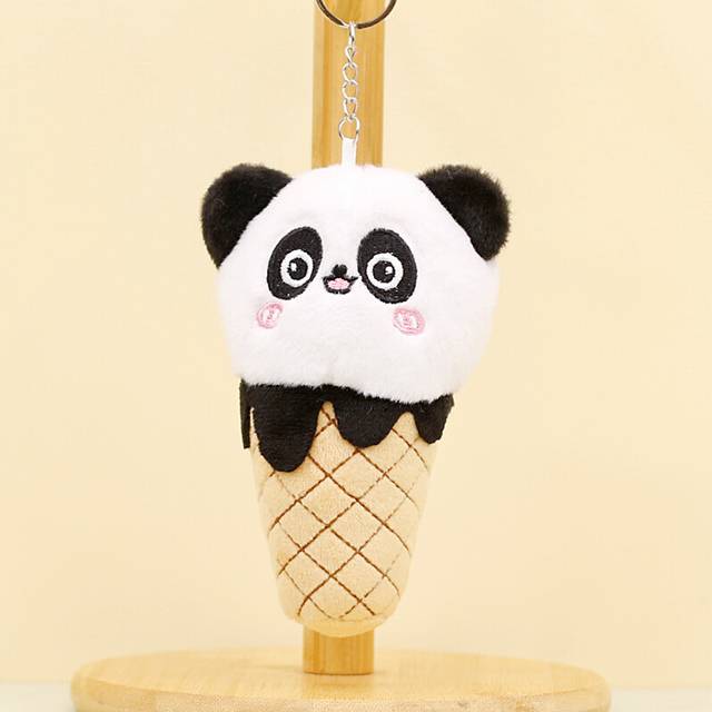 (Black Panda) Plush Colorful Panda Ice Cream Cone Keyring Perfect Cute Bag Decoration