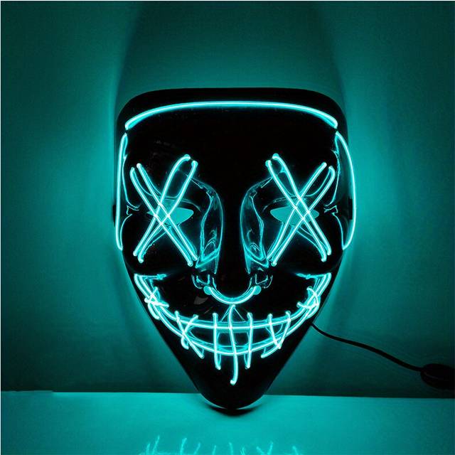 (Ice Blue) Cyberpunk LED Clown Full Face Mask, DJ Mask Bar Club Rave Photo Prop