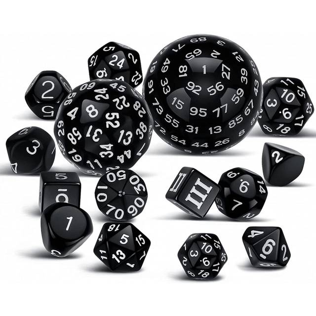 15Pieces Complete Polyhedral DND Dice Set D3-D100 Spherical