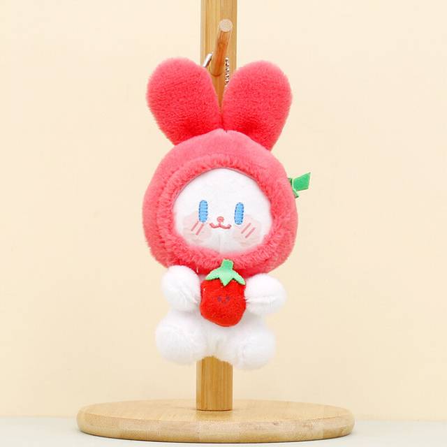 (Tomato Rabbit) Charming Potato Bunny Plush Keychain Short Fur Soft Keyring Cute Bag Ornament