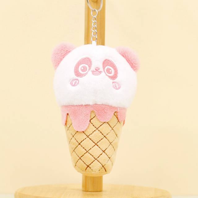 (Pink Panda) Colorful Plush Panda Ice Cream Cone Keyring Perfect Cute Bag Decoration