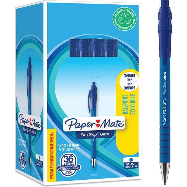 Paper Mate Flexgrip Ultra Retractable Ballpoint Pens | Medium Point (1.0mm) | Blue | 36 Count