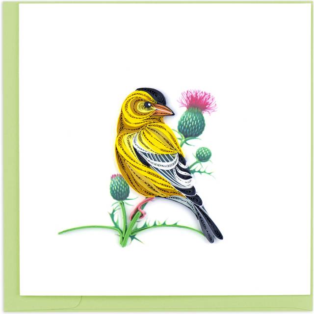 Quilling American Goldfinch Goldie On Thistle Hand-Finished Art Greeting Card