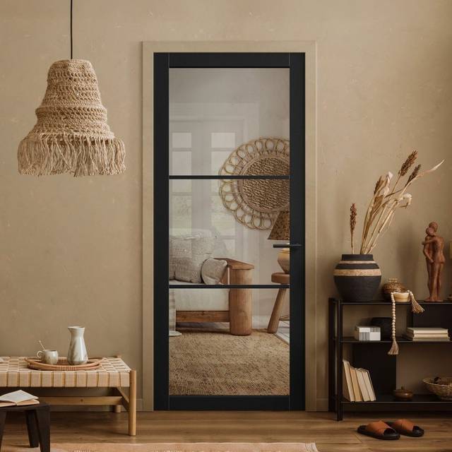 Liberty Doors Black Internal Fully Finished 3 Light Clear Glass Industrial Studio Door (124154) Size (Height x Width x Thickness): 1981x838x35mm (78&a