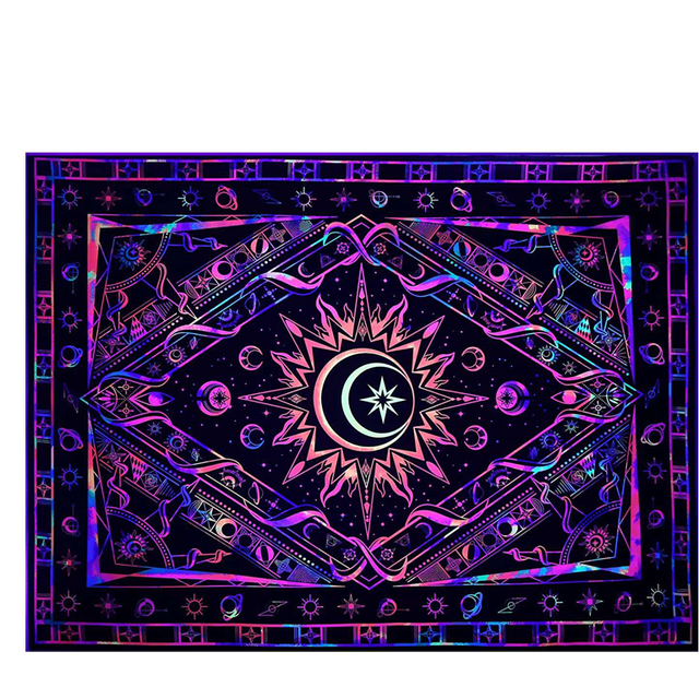 Tapestry for Bedroom Aesthetic Room Decor Wall Blacklight UV Reactive Black Light Posters Colorful B