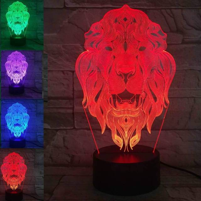 3D Lion Tiger Night Light Led Touch Switch Decor Table Desk Optical Illusion Lamps 7 Color Changing Lights LED Table Lamp Xmas Home Love Birthday Chil