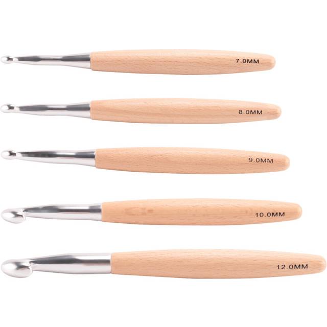 Big Crochet Hooks Set with Beech Wood Handle, Crochet Hooks for Chunky Yarn, Size 7mm 8mm 9mm 10mm 12mm