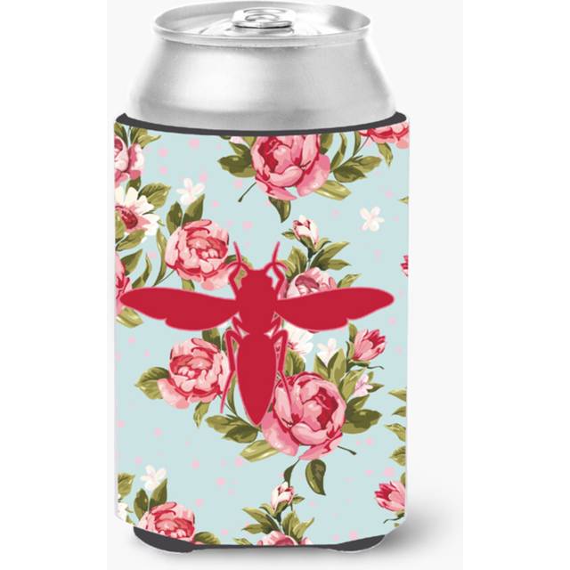 Yellow Jacket Shabby Chic Blue Roses Can or Bottle Beverage Insulator Hugger BB1053