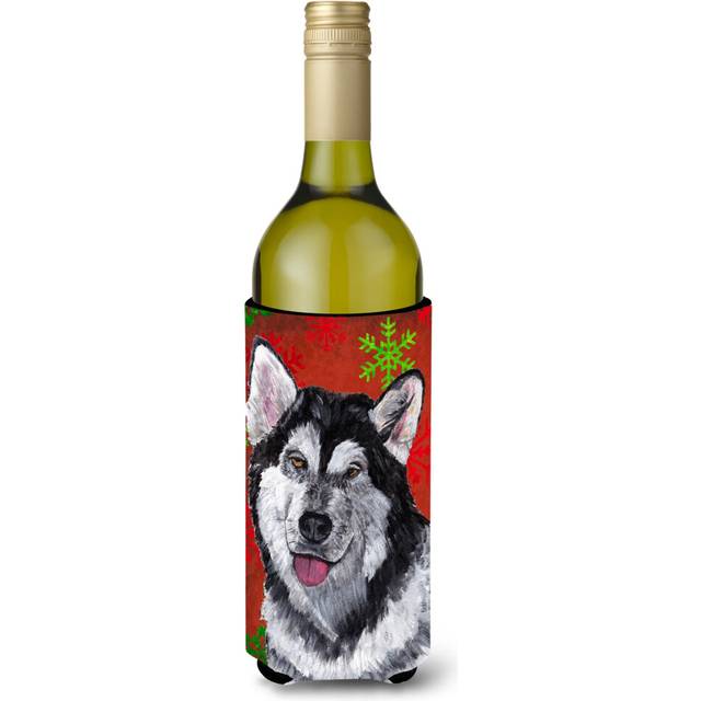 Alaskan Malamute Red Snowflakes Holiday Christmas  Wine Bottle Beverage Insulator Hugger SC9492LITERK