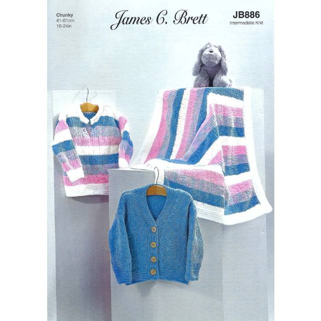 James brett knitting pattern baby chunky sweater cardigan & blanket jb886