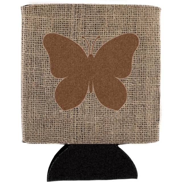 Caroline's Treasures BB1047-BL-BN-CC Butterfly Burlap and Brown BB1047 Can or Bottle Hugger Cooler Washable Drink Sleeve Collapsible Beverage Insulate