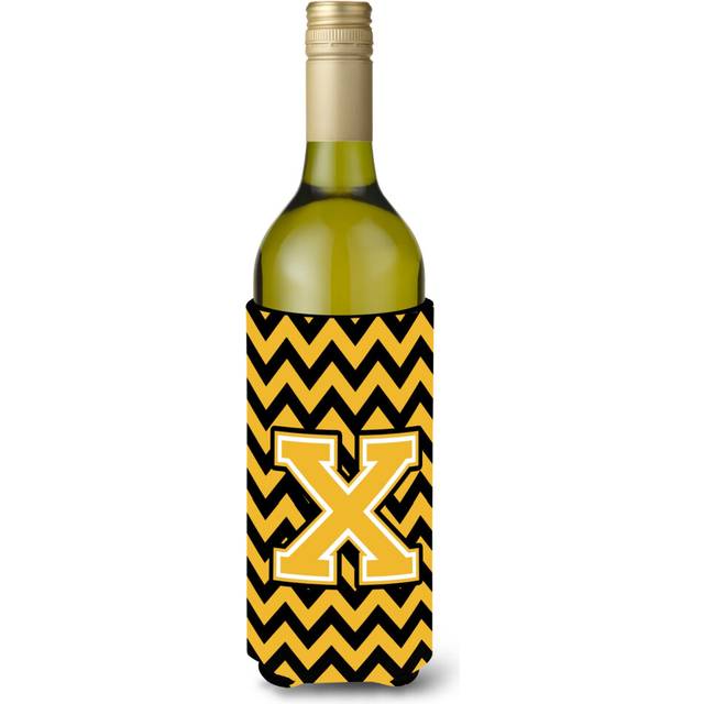 Letter X Chevron Black and Gold Wine Bottle Beverage Insulator Hugger CJ1053-XLITERK
