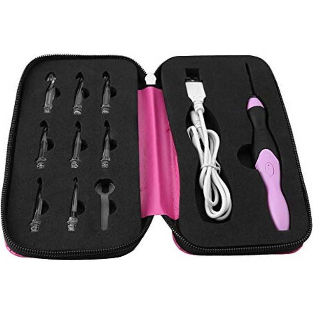 LED Crochet Hooks Set, USB Rehargeable Light Up Crochet Hooks with 9 Interchangeable Heads Small Wrench and Travel