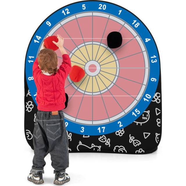 Kids Large Dart Board Foldable Dartboard w/4 Kick Balls-Black