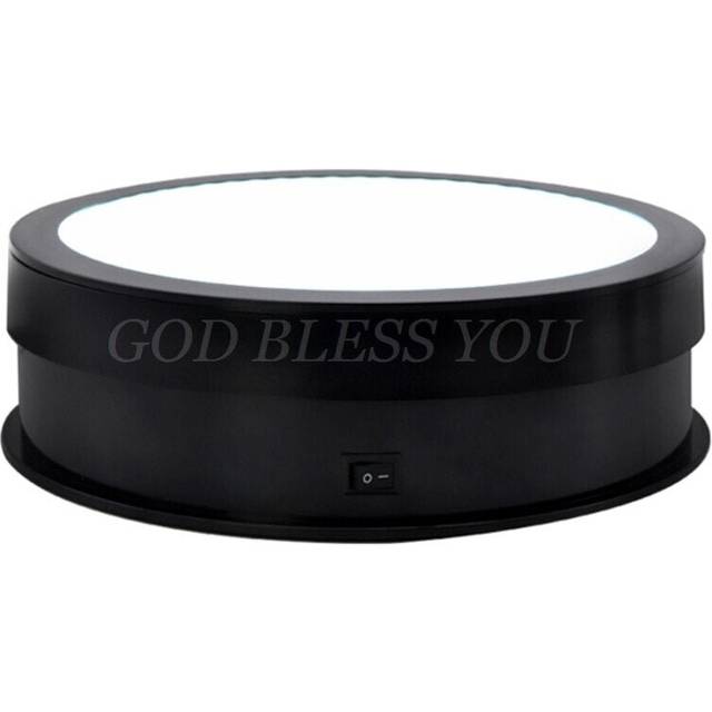 (20cm Black) 15/20cm Electric Turntable Display Stand LED Light Rotating Table Watch Bracelet Jewelry Holder for Photography Props