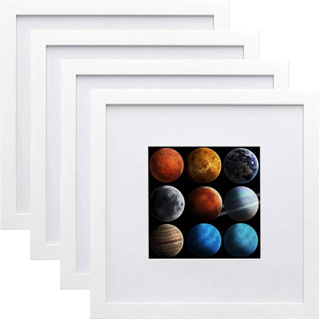 Egofine 10x10 Picture Frames White Made of Solid Wood with HD Plexiglass for Pictures 6x6 with Mat or 10x10 without Mat  Tabletop and Wall Mounting Di