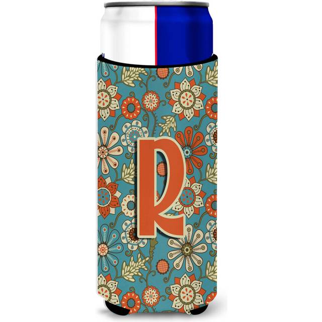 Caroline's Treasures CJ2012-XMUK Letter X Flowers Retro Blue Ultra Hugger for slim cans Can Cooler Sleeve Hugger Machine Washable Drink Sleeve Hugger