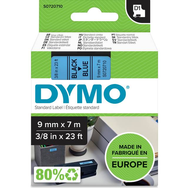 DYMO Tough Authentic Labeling Self Adhesive D1 Durable Tape - Black Print on Blue Tape