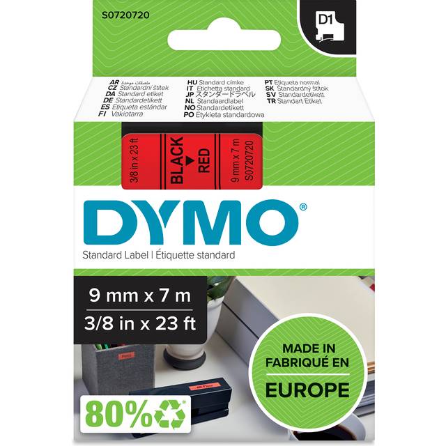 DYMO Tough Authentic Labeling Self Adhesive D1 Durable Tape - Black Print on Red Tape