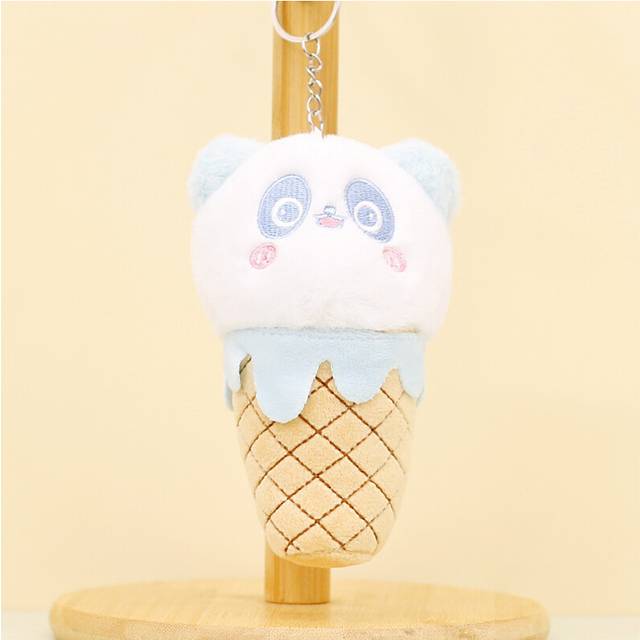 (Light Blue Panda) Colorful Plush Panda Ice Cream Cone Keyring Perfect Cute Bag Decoration