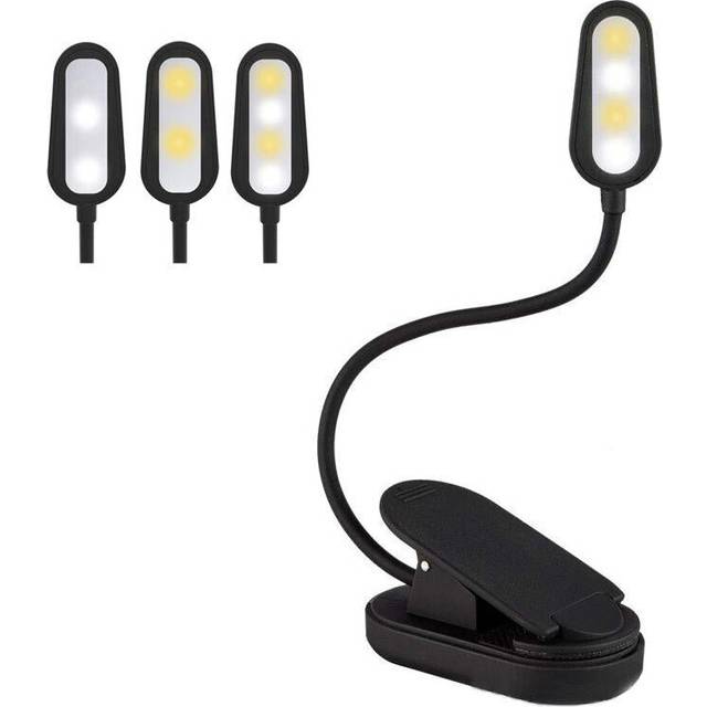 4 LED USB Rechargeable Eye-Care Book Light Clip On White & Warm Table Lamp For Music Stand Night Reading Piano