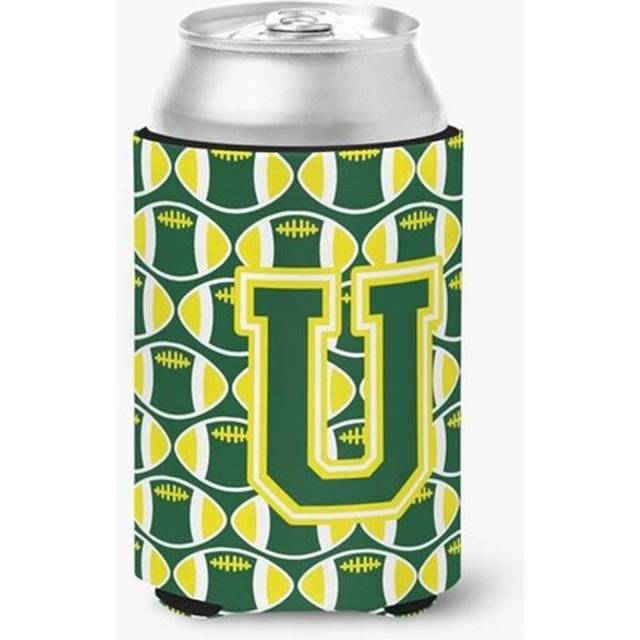 Letter U Football Green & Yellow Can or Bottle Hugger
