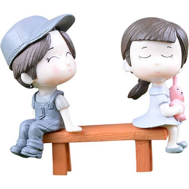 (Gray) Bench Kissing Couple Dolls Diy Small Ornaments Handicraft Micro Miniature Garden