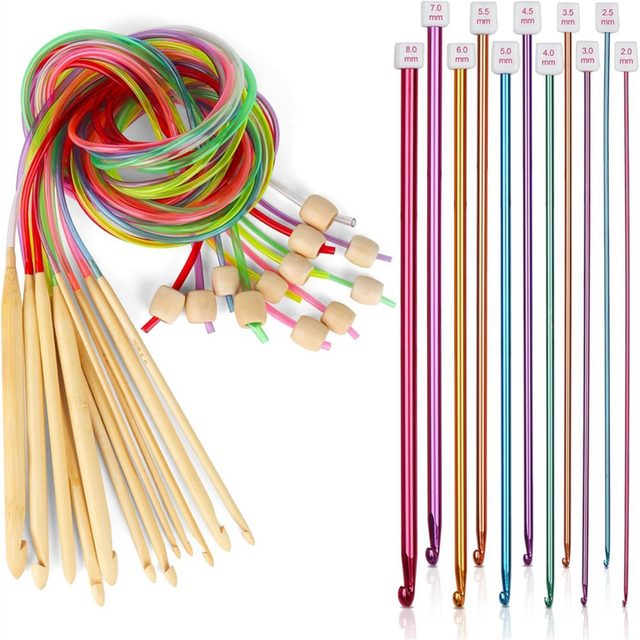 23 Pcs Tunisian Crochet Hooks Set, 11Pcs Aluminum Long 2.0-8.0 mm and 12 Bamboo