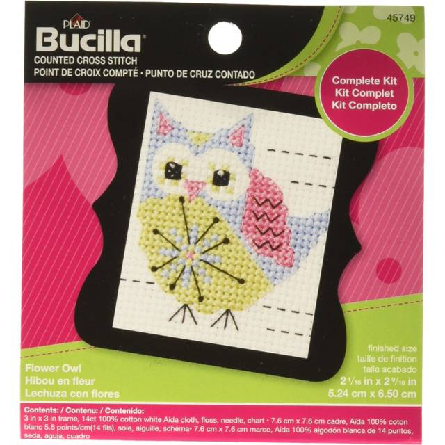 Bucilla Counted Cross Stitch Beginner Stitchery Mini Kit  Flower Owl