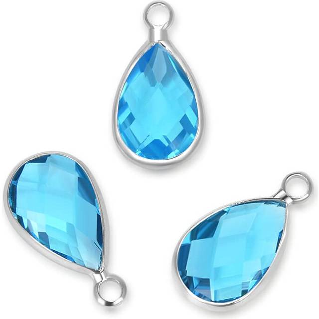 Adabele 30pcs Grade A March Aquamarine Blue Birthstone Charms 16x9mm Teardrop Briolette Crystal Pendant Drop Bead Silver Plated For Jewelry Making CCP