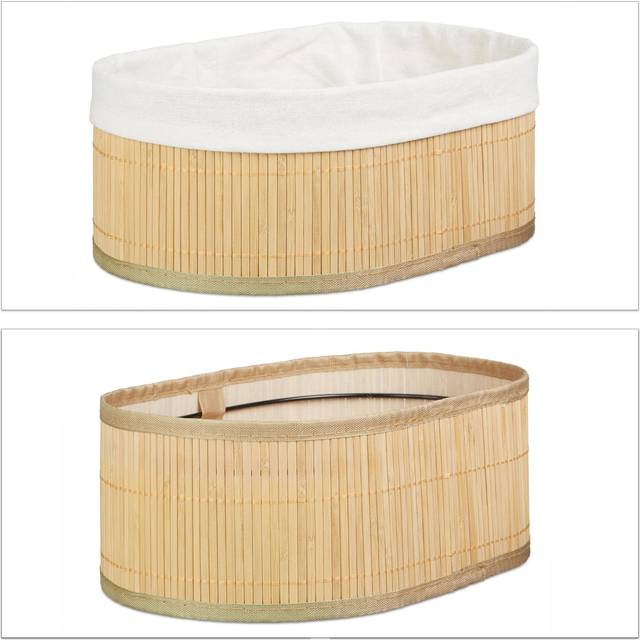 Relaxdays - Bamboo Set of Shelf Baskets, 12.5 x 32 x 22 cm, Oval, 3 Storage Bins, for Closets and Shelves, Brown