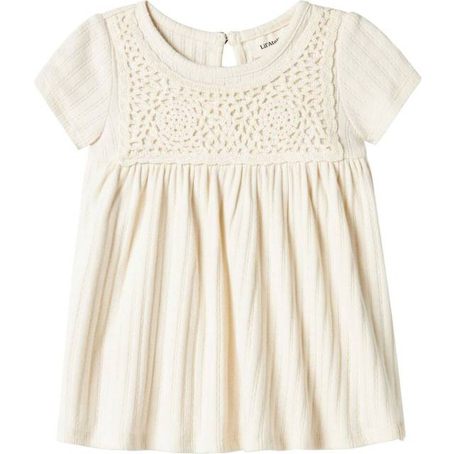 Lil Atelier Baby Girls Crochet Short Sleeve Body Dress - Turtledove, Turtledove, Size 1-2 Months - 1-2 MONTHS