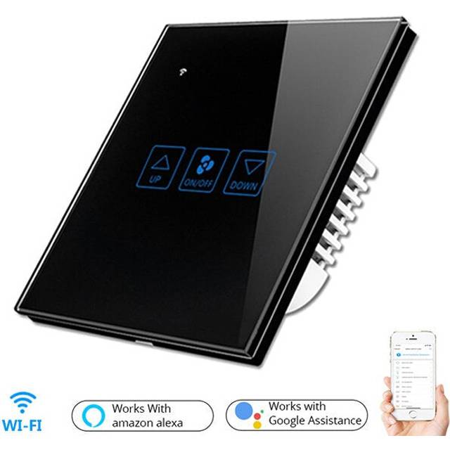 (Black) Fan Speed Control Touch Switch Smart Deluxe Crystal Panel Switch App Remote Control 90V 250V EU Wireless Switch