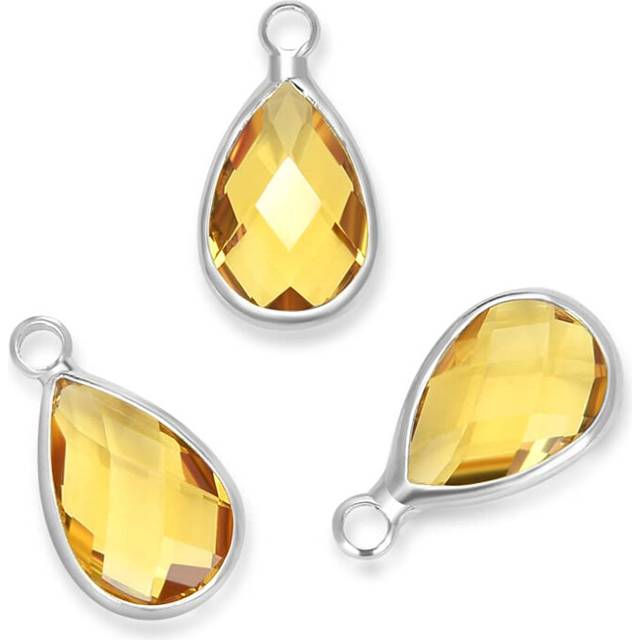 Adabele 50pcs Grade A November Topaz Yellow Birthstone Charms 11x7mm Teardrop Briolette Crystal Pendant Drop Bead Silver Plated For Jewelry Making CCP