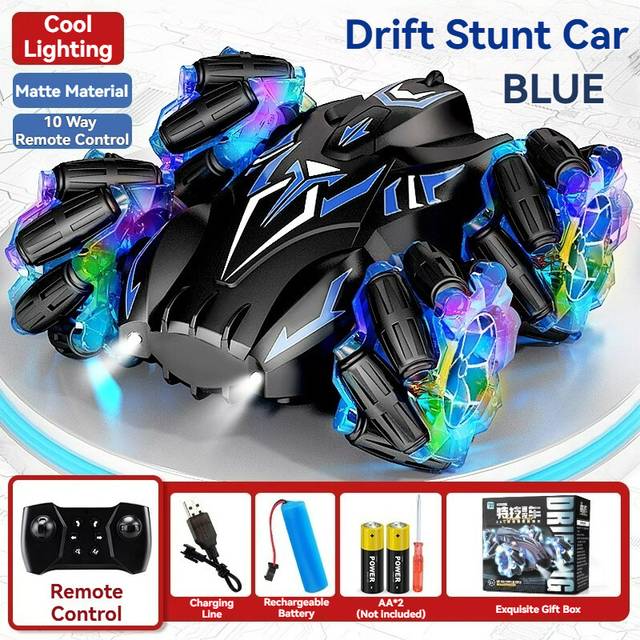 (10 Way Blue) 2.4G 4WD RC Car Remote Control Car Spray Twisting 360 Degree Rotation Stunt Drift Car High-speed Drive