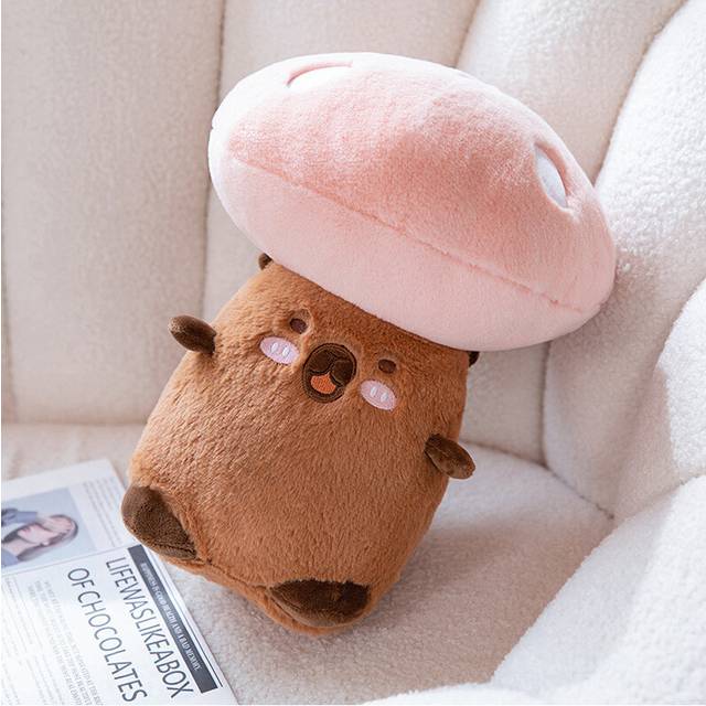 (Capybara) Mushroom Throw Pillow Small Animal Plush Toy Cute Doll Pillow Short Plush Cotton