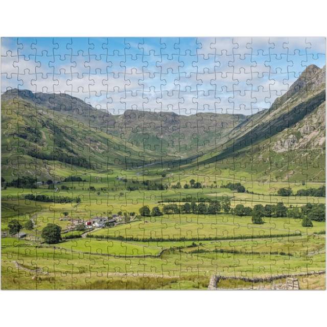 (Great Langdale Ambleside Mickleden Valley Panoramic Photograph View UK England Lake District Gift=1545) Jigsaw Puzzle Wooden 300-Piece for Adults Kid