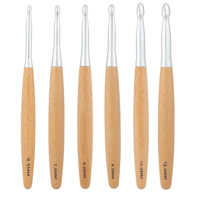 crochet hook Large Crochet Hooks Set 6.5mm,7.0mm,8.0mm,9.0mm,10.0mm,12.0mm, Beech Wood Handle Crochet Hooks
