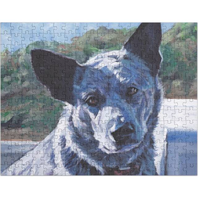 (Blue Heeler Australian Cattle Dog Fine Art Painting=3497) Jigsaw Puzzle Wooden 300-Piece for Adults Kids Seniors- Home Decor Family Activity Game Wal