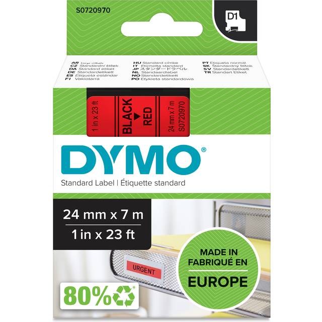 Dymo 53717 24mm x 7m Black on Red Tape