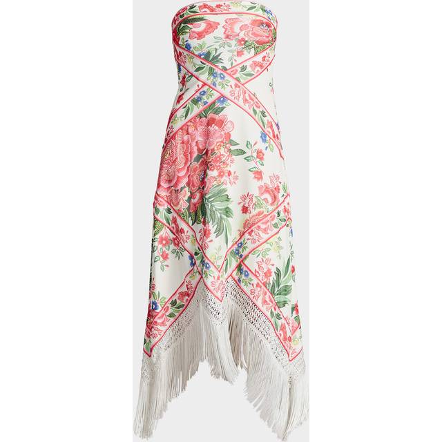 Strapless Floral-Print Fringe Midi Dress - WHITEFUCHSIA FLORAL - 8